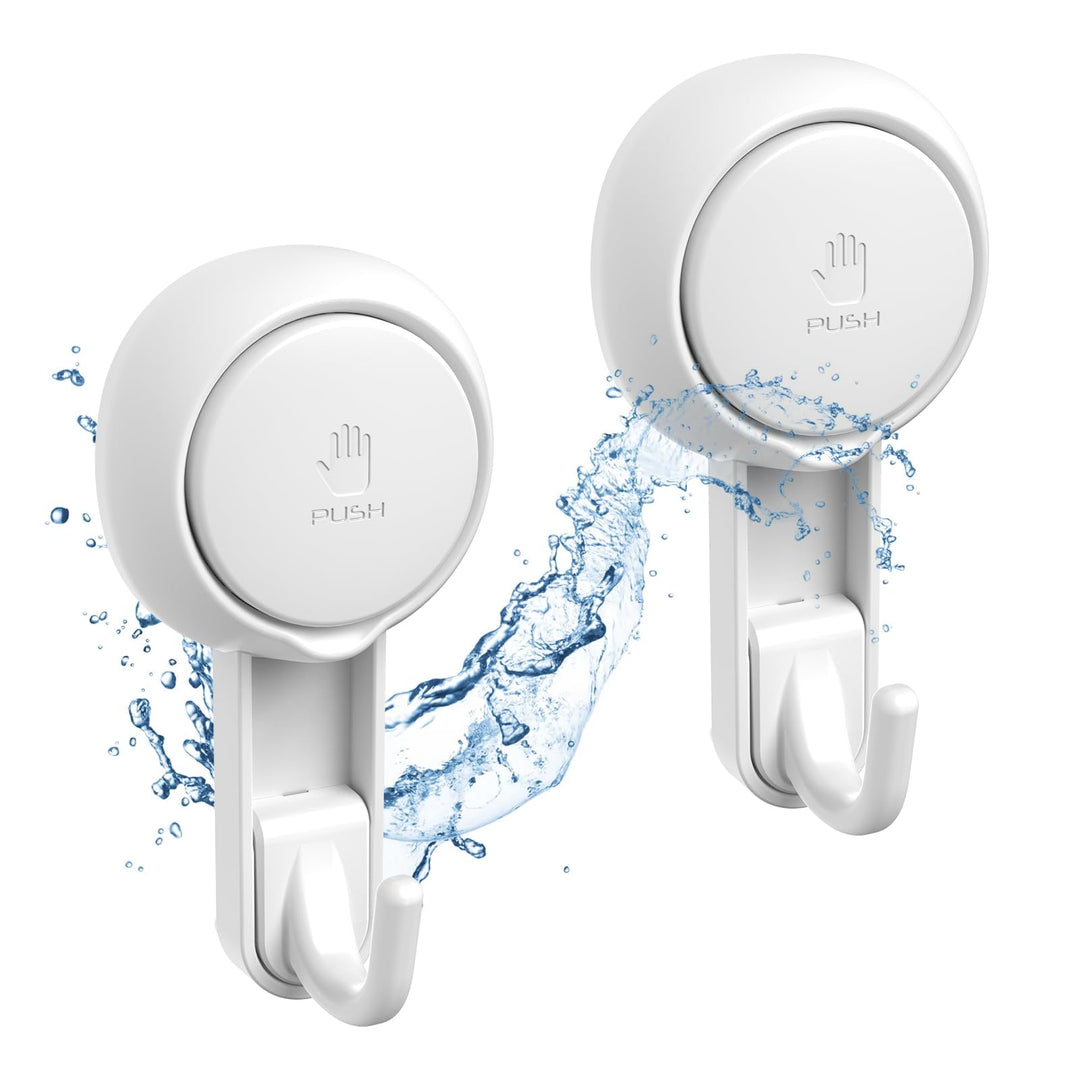 Shower Hooks for Inside Shower Reusable Waterproof Utility Suction Cups Hooks - 2 Pack Heavy Duty Vacuum Hook Home Kitchen Bathroom Wall Holder Hanger for Towel Loofah Cloth Key &amp; Ceiling