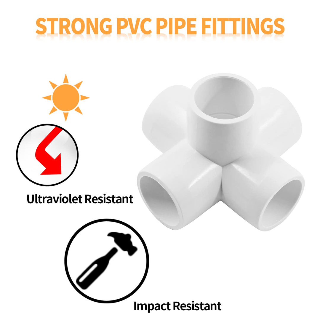 Zorveiio 3/4 Inch 5 Way PVC Fittings PVC Pipe Fittings, PVC Elbow SCH 40 PVC Fittings PVC Pipe Connectors for Furniture Building PVC Structures - White, 10 Packs