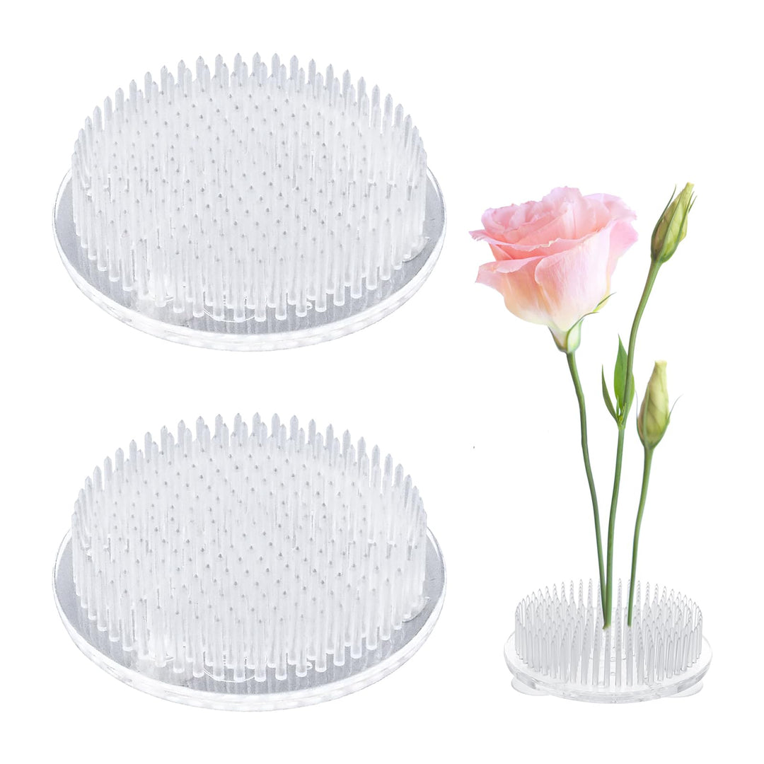 Flower Frog, 2 Pcs Round Clear Plastic Ikebana Kenzan Frog Japanese Flower Holder with 3 Suckers for DIY Flower Craft