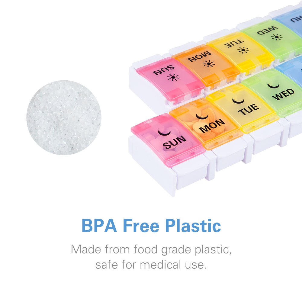 BUG HULL 7 Day Large Pill Organizer (Twice-a-Day), Push