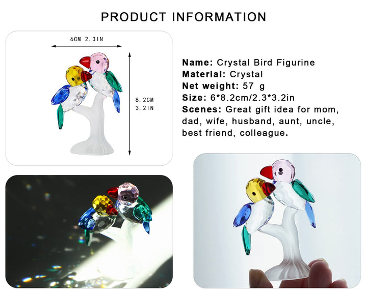 H&D HYALINE & DORA Set 2 Crystal Cut Bird of Happiness Collectible Figurines Glass Animal Figurine for Table Home Decoration