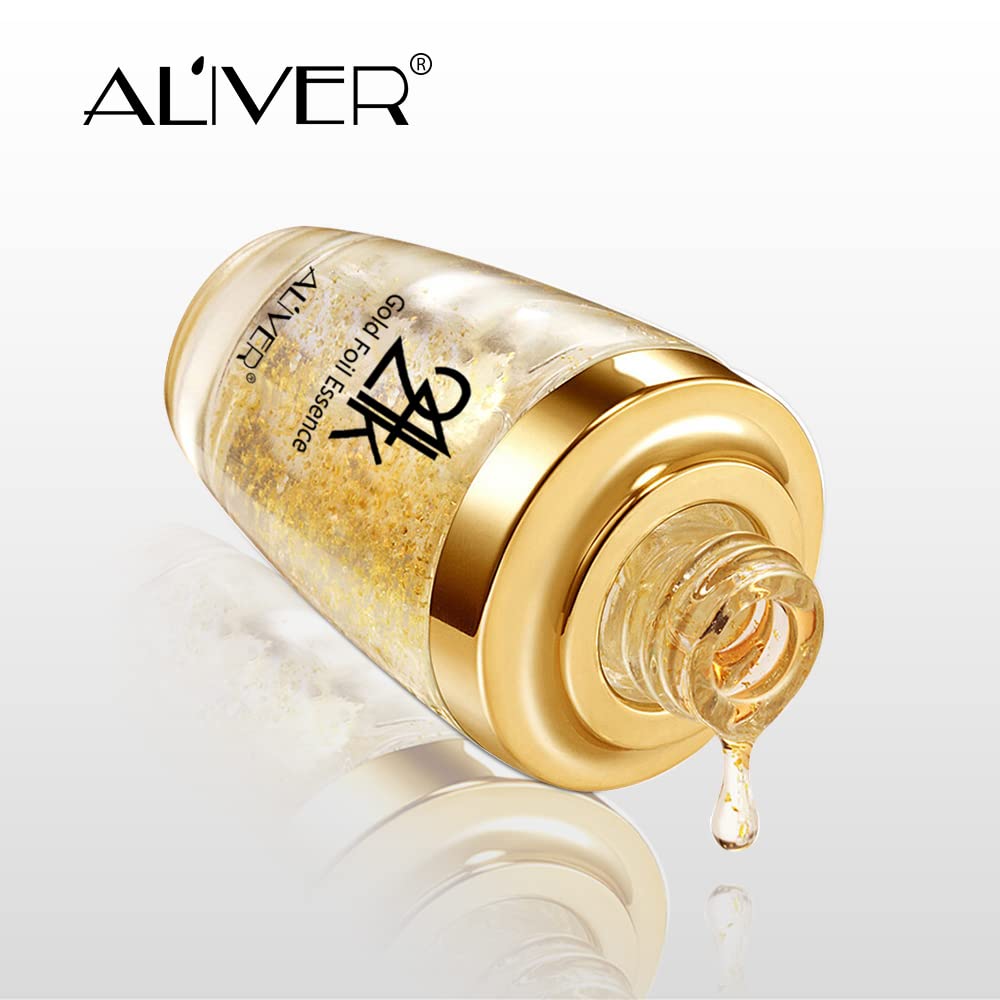 24K Gold Foil Essence Anti Aging &amp; Wrinkle Moisturizing Firming Face Serum Treatment for Women Skin Care Hyaluronic Acid Liquid (30ml)