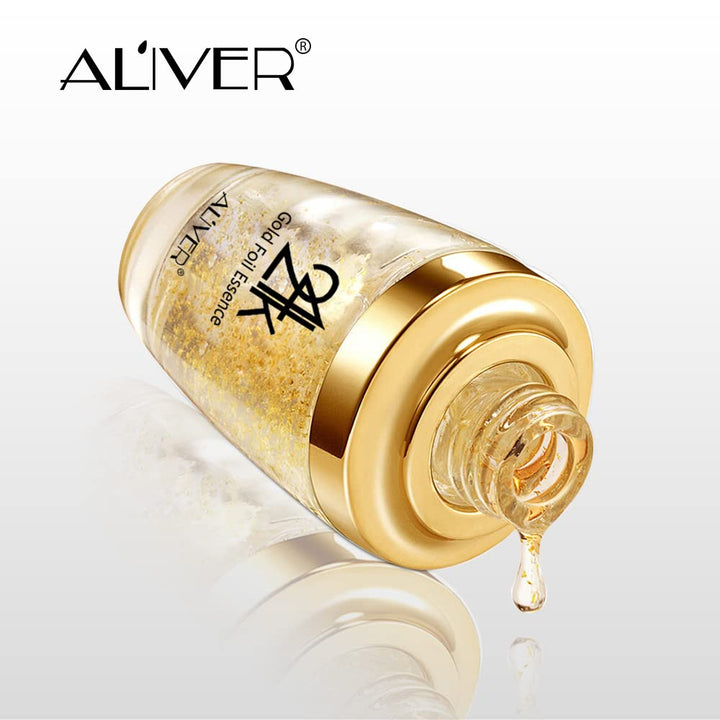 24K Gold Foil Essence Anti Aging &amp; Wrinkle Moisturizing Firming Face Serum Treatment for Women Skin Care Hyaluronic Acid Liquid (30ml)
