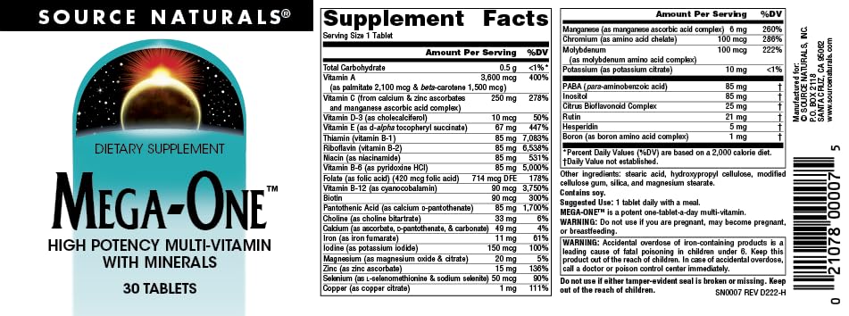 Source Naturals Mega-One Multi-Vitamin with Minerals* -