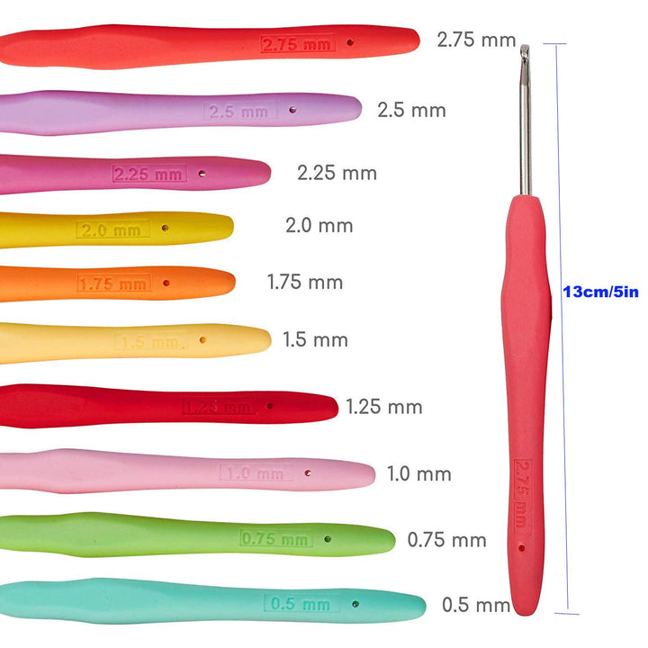 10 Small Sizes Crochet Hooks Set, Lace Crochet Hooks 0.5mm - 2.75mm Ergonomic Soft Grip Handle Crochet Hook Needles Thread Crochet Hooks Yarn Lace Knitting Needles