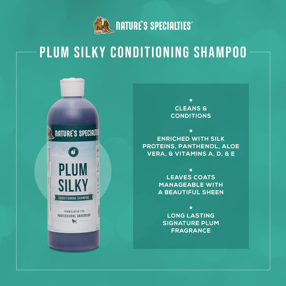 Plum Silky Ultra Concentrated Dog Shampoo Conditioner, Makes up to 3 Gallons, Natural Choice for Professional Pet Groomers, Silk Proteins, Made in USA, 16oz