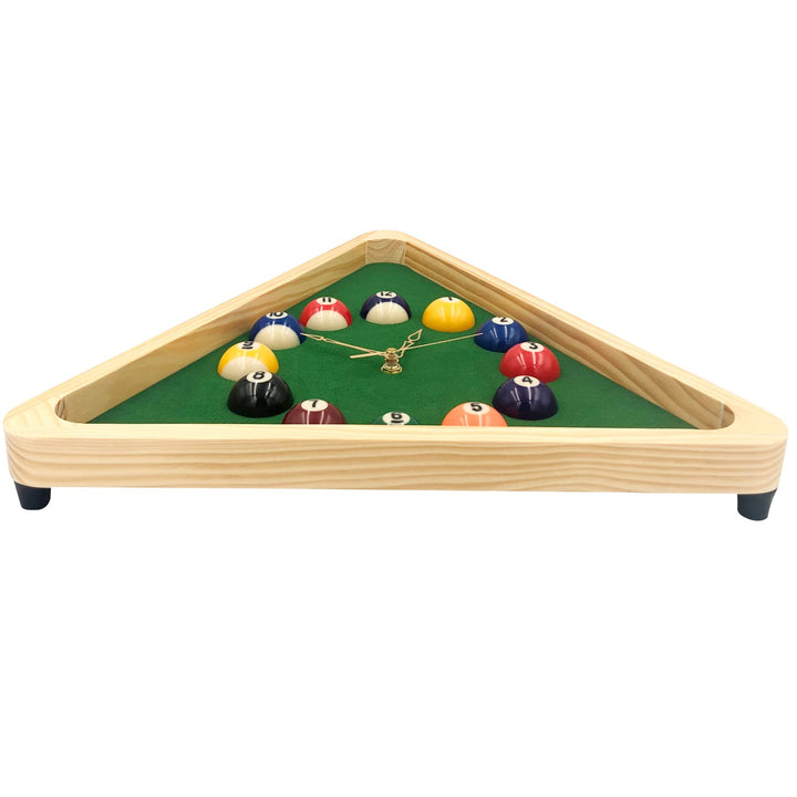 Billiards Pool Ball Clock - 14Inch Triangle Pool Table Cool Wall Clock with Solid Wood Frame,Great for Billiards Room,Pool Room,Game Room,Bar