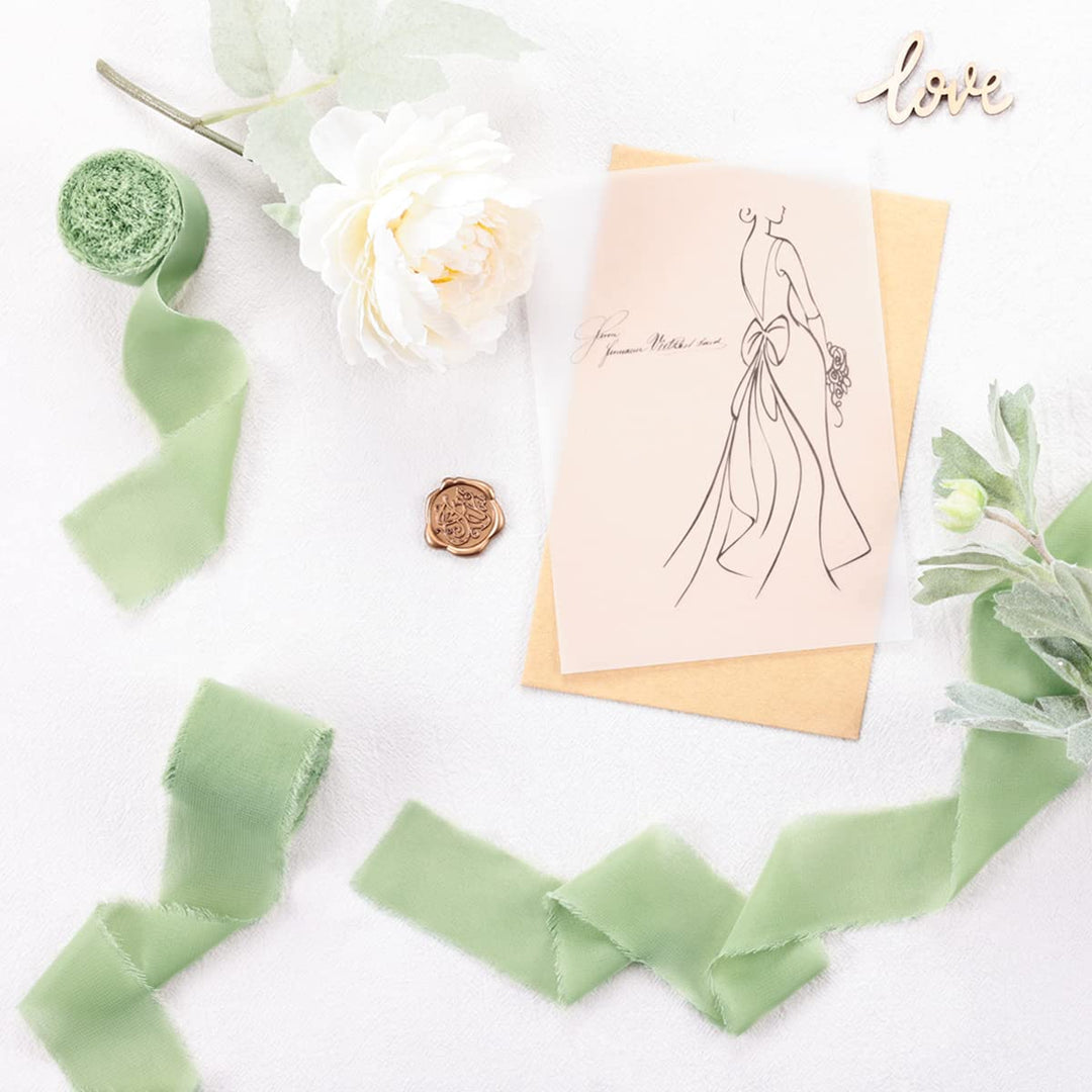 Socomi Sage Green Handmade Fringe Chiffon Silk Ribbon 1