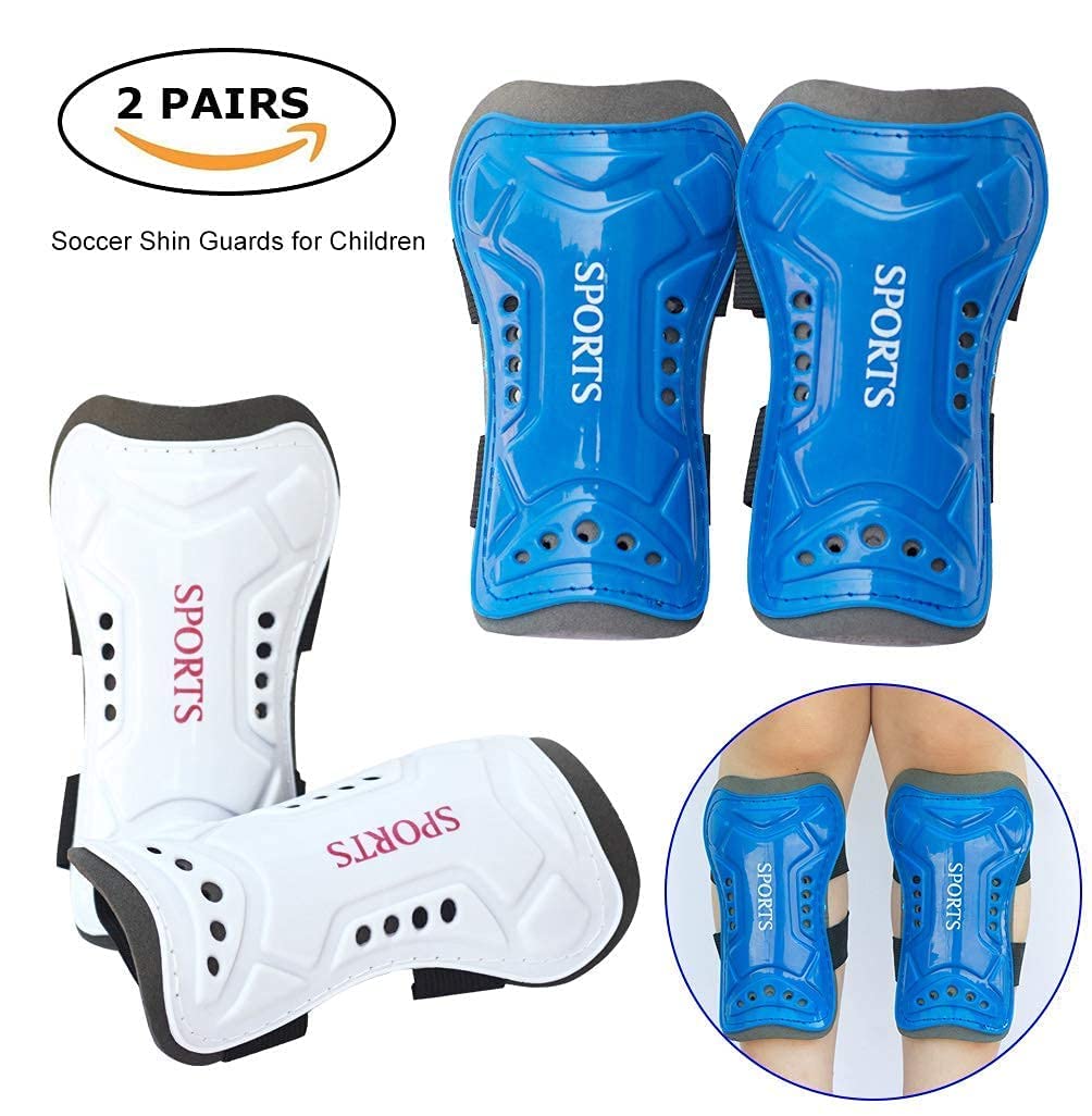 2 Pair Kids Soccer Football Shin Guards Protector Calf Knee Protective Gear and 2 Pair Long Sleeve Socks with Professional Referee Whistle for Teenagers,Boys,Girls,Kid,Youth (Age 5 to 13)