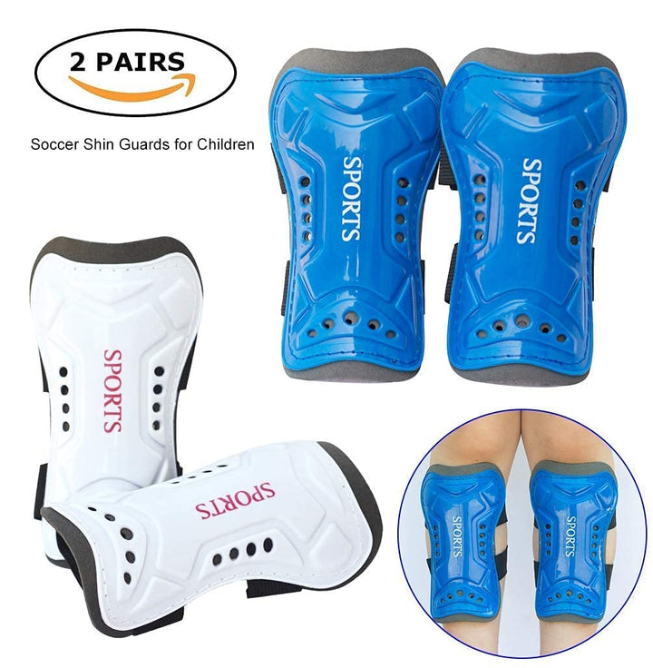 2 Pair Kids Soccer Football Shin Guards Protector Calf Knee Protective Gear and 2 Pair Long Sleeve Socks with Professional Referee Whistle for Teenagers,Boys,Girls,Kid,Youth (Age 5 to 13)