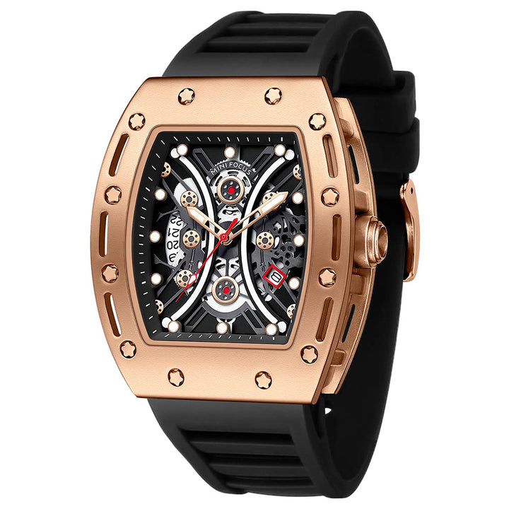 Watch Wristwatch Fashion Hollow Big Dial Luminous Waterproof Sport Analog Quartz Business Mens Watches Silicon Strap Dress Watch (Gold Black)