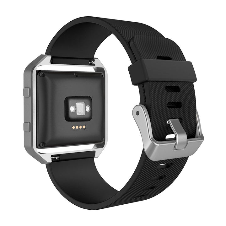 Sport Band Compatible with Fitbit Blaze Smartwatch Sport Fitness, Silicone Wrist Band with Meatl Frame Replacement for Fitbit Blaze Men Women, Large, Black Band+Silver Frame