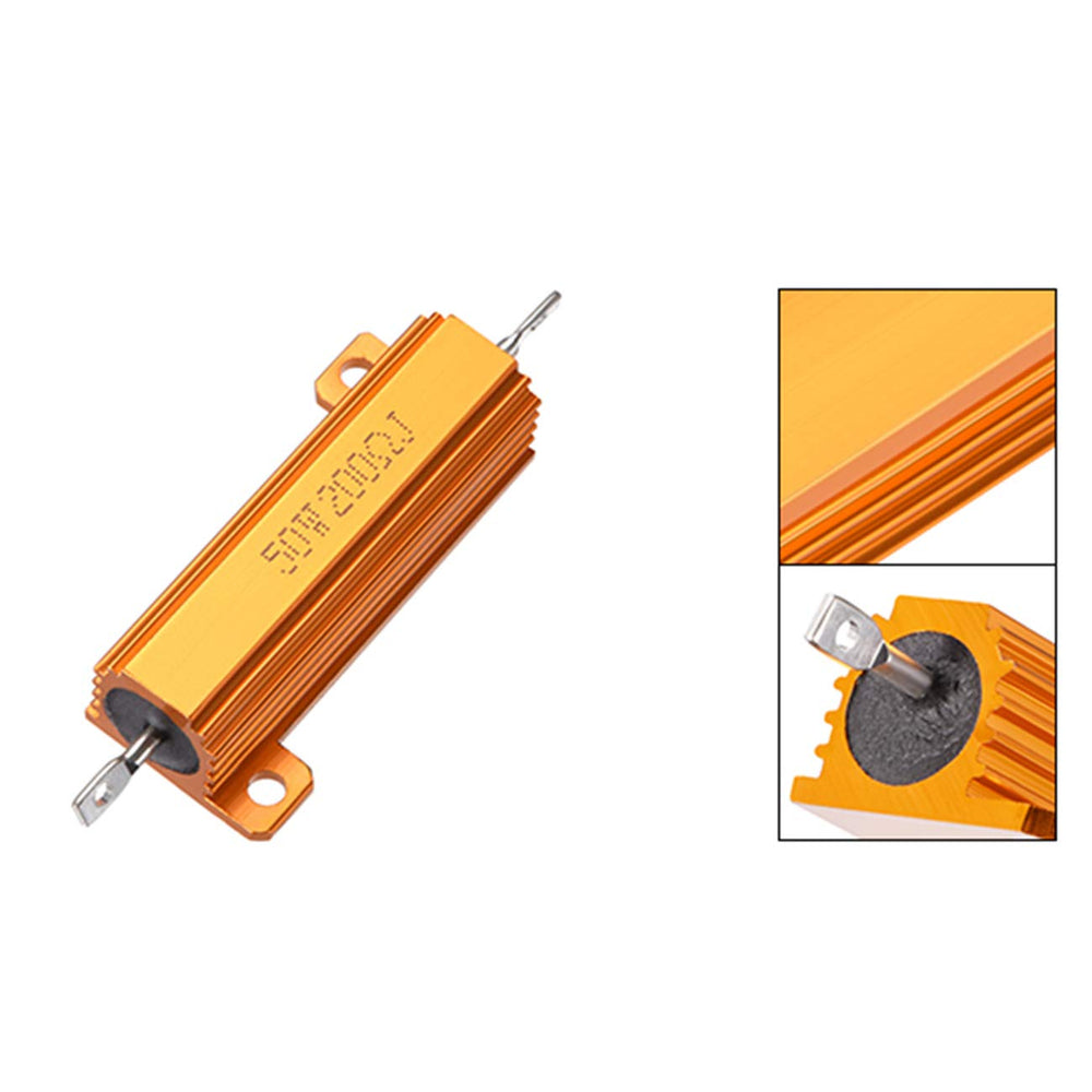 5Pcs 50 Watt 200 Ohm Aluminum Case Resistor with 5% Tolerance Aluminium Housing Chassis Mount Wirewound Power Resistors Glod