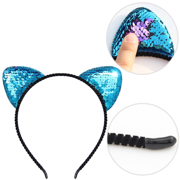 Beinou Reversible Sequin Cat Ears Headband Shiny Cat Ear Hair Hoops Cute Bling Kitty Hairband Hair Accessories for Women Girls Daily Wearing and Party Decoration, 8 pcs