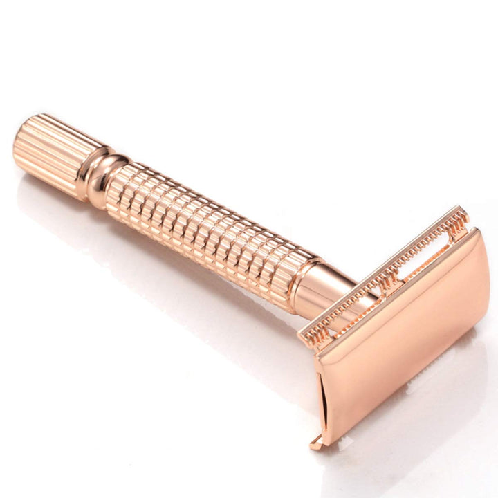 Men&#39;s T-Shaped Shaving Safety Razor Shaver Handle Trimmer Knife Beard Care +1 Blade +1 Mirror Travel Case Gold