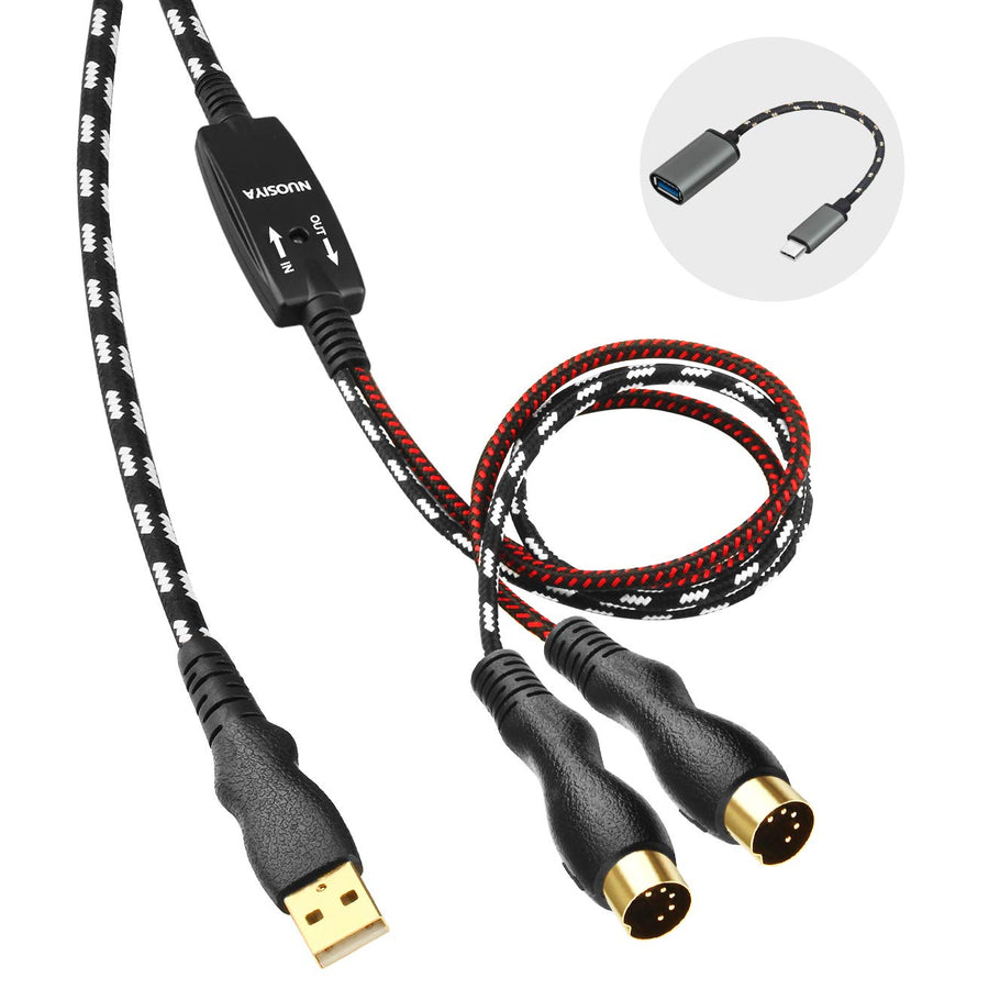 MIDI Cable, MIDI to USB Interface Cable 4.5FT,MIDI Interface in-Out to USB Cord Adapter with Indicator for Piano Keyboard to PC Mac Laptop,Arranger Keyboard Tool
