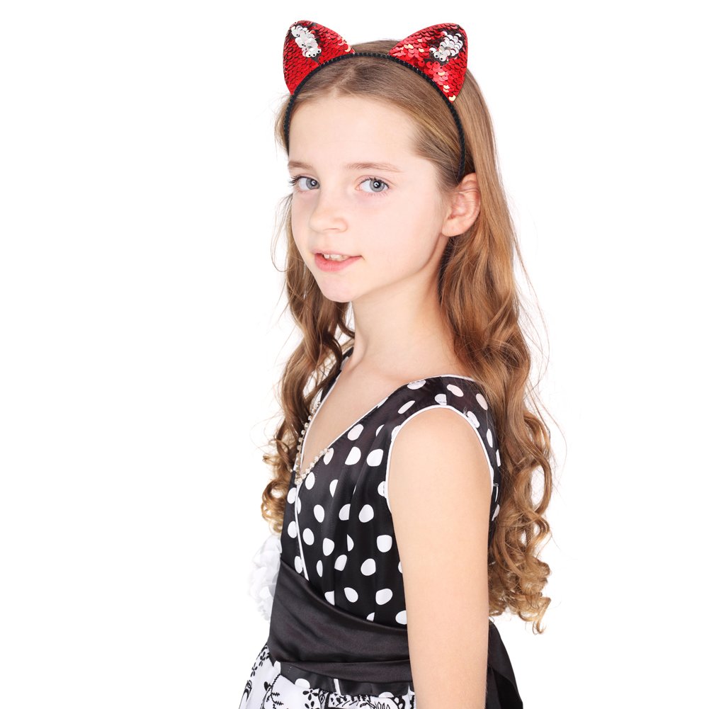 Beinou Reversible Sequin Cat Ears Headband Shiny Cat Ear Hair Hoops Cute Bling Kitty Hairband Hair Accessories for Women Girls Daily Wearing and Party Decoration, 8 pcs