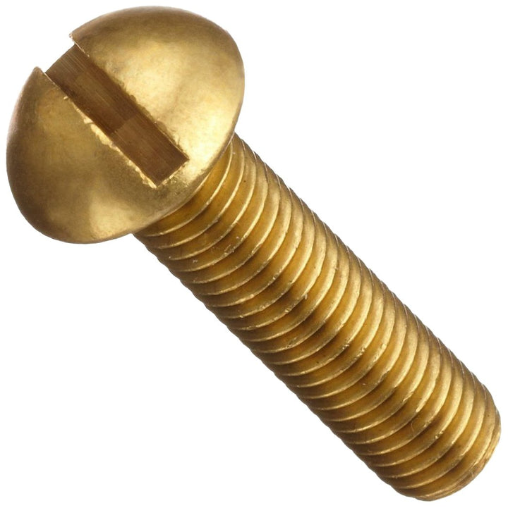 Brass Machine Screw, Plain Finish, Round Head, Slotted Drive, Meets ASME B18.6.3, 3/8 Length, Fully Threaded, #0-80 UNF Threads (Pack of 25)