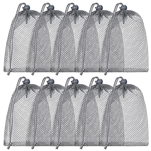 TecUnite 10 Pcs Mesh Bags Drawstring Laundry Bags Large Nylon Mesh Bags Gift Bag Dishwasher Bag with Sliding Drawstring for Kitchen Jewelry Gifts Wedding Favor Home(5.5 x 7.5 Inch,Gray)