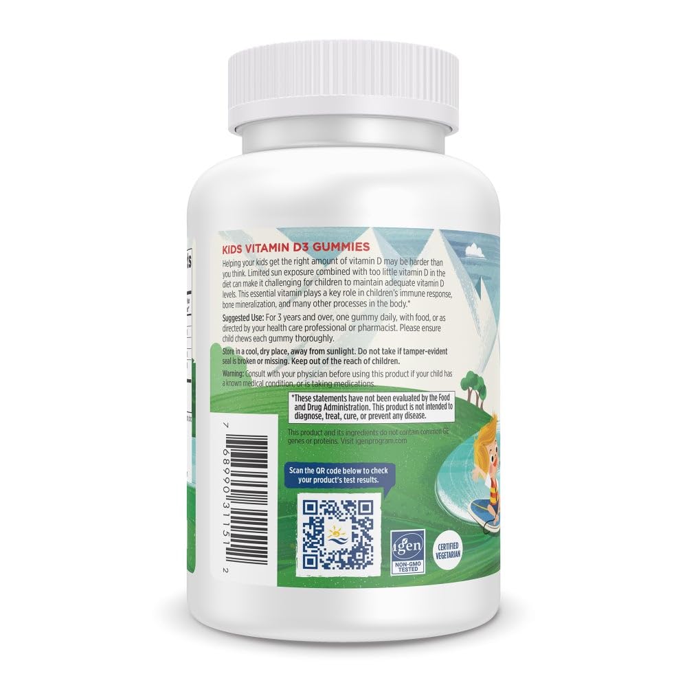 Vitamin D3 Gummies Kids, Wild Watermelon Splash - 120 Gummies - 400 IU Vitamin D3 - Bone Health, Healthy Immunity - Non-GMO, Vegetarian - 120 Servings