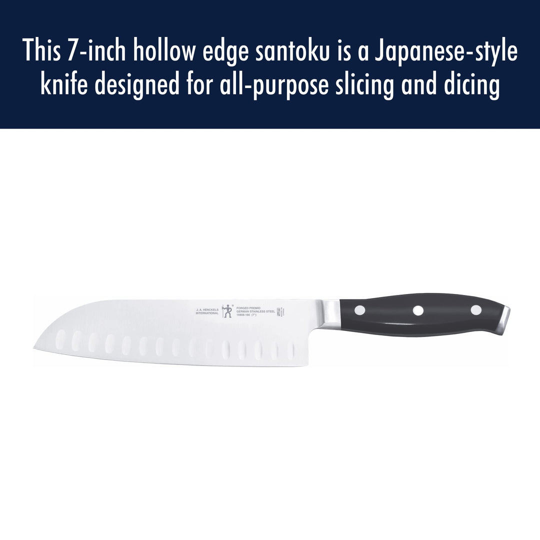 Henckels Forged Premio Hollow Edge Santoku Knife, 7-inch, Black/Stainless Steel
