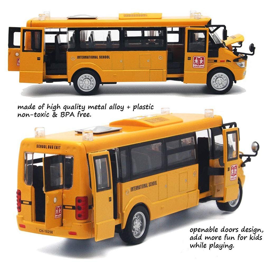 School Bus Toy Die Cast Vehicles Yellow Large Alloy Pull Back 9&#39;&#39; Play Bus with Sounds and Lights for Kids