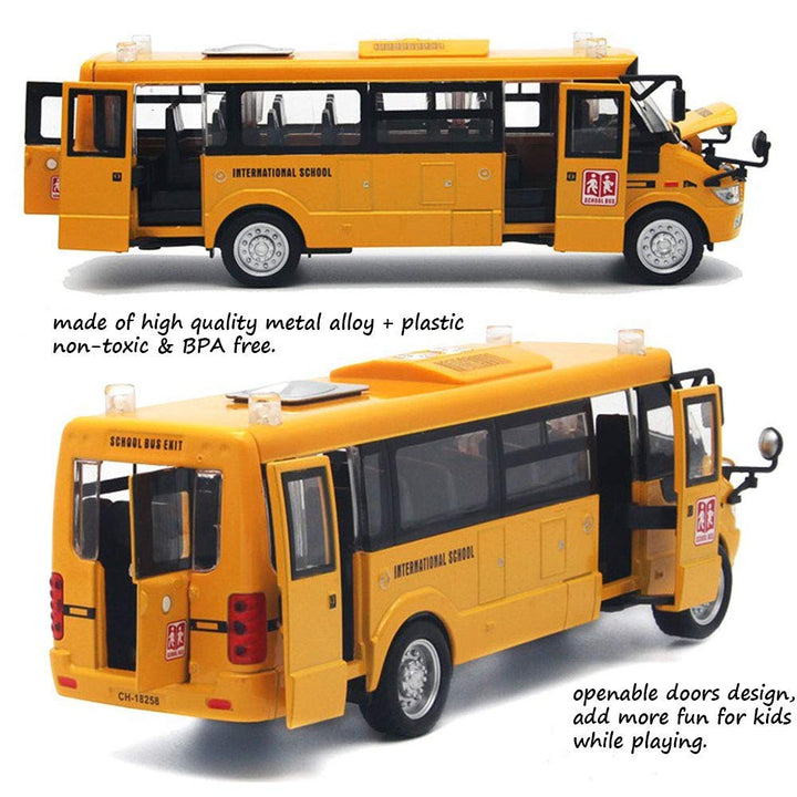 School Bus Toy Die Cast Vehicles Yellow Large Alloy Pull Back 9&#39;&#39; Play Bus with Sounds and Lights for Kids