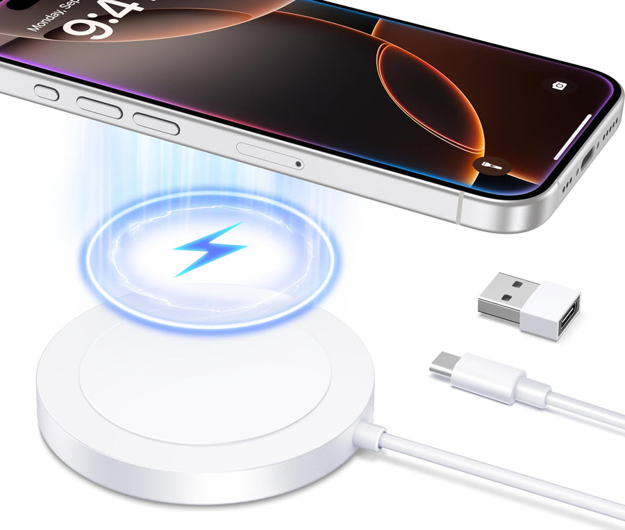 Magnetic Wireless iPhone Charge Compatible with MagSafe Charger - iPhone 16 15 14 Pro Max Plus 13 12 Pro Max & AirPods - Charging Pad Dock for Travel Home Office