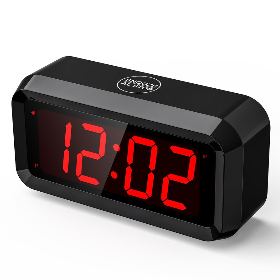 Alarm Clock,Digital Alarm Clock for Bedrooms,Battery Operated Clock,Adjustable 3 Brightness,1.2 inch LED Time Display, 12/24Hr, Cordless,Snooze (Black)