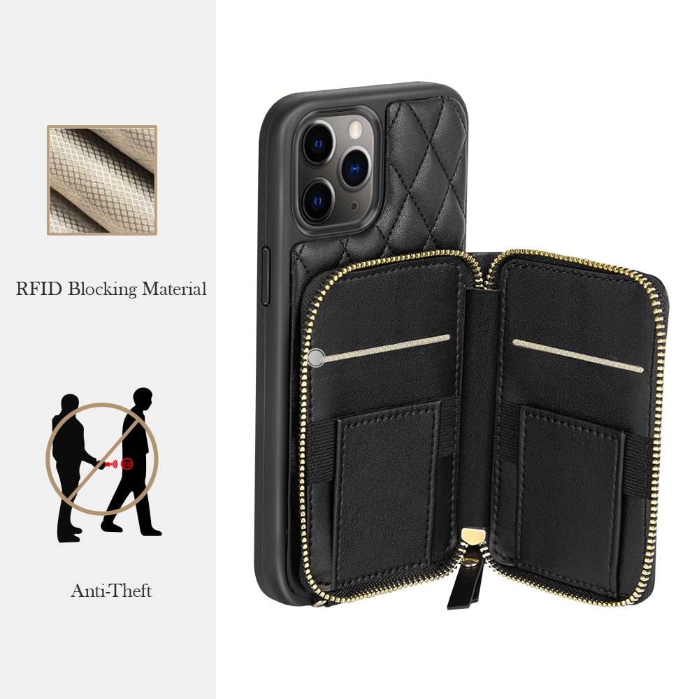LAMEEKU Zipper Wallet Case for iPhone 11 Pro, Card Hold