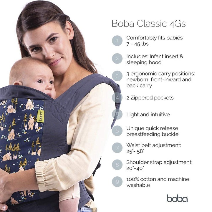 Boba Baby Carrier Classic - Backpack or Front Pack Baby Sling for 7 lb Infants and Toddlers up to 45 pounds (Navy)