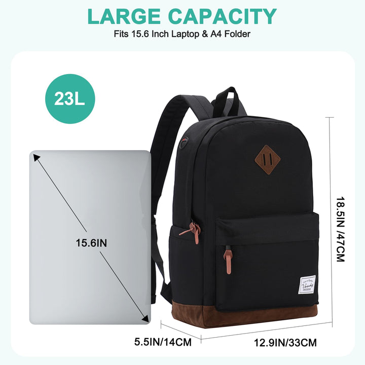 Backpack for Men, Unisex Classic Water-resistant College School Backpack Bookbag Laptop Backpack Black