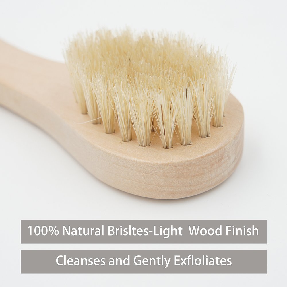 2pcs Natural Bristle Wood Handle Face Facial Skin Scrub Cleaner Cleansing Brush