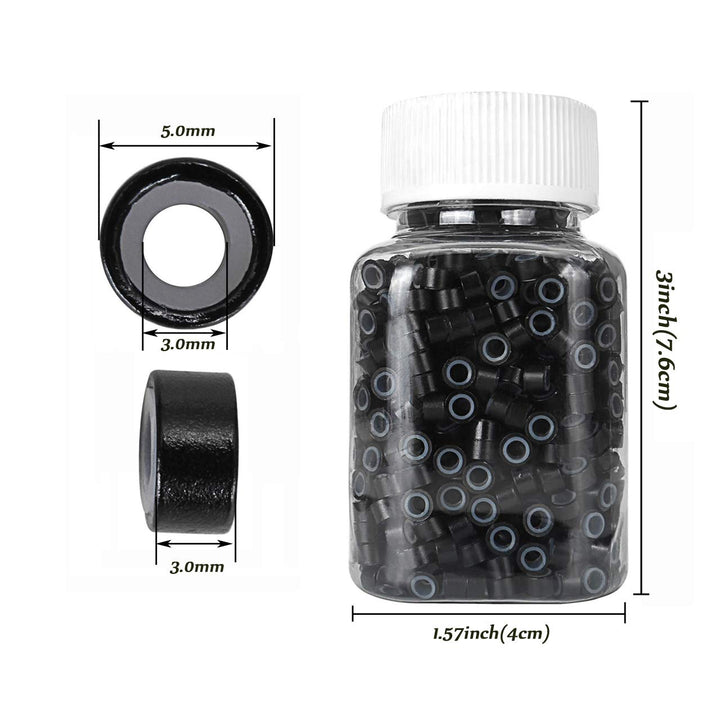 1000PCS 5mm Silicone Micro Rings Links Beads for Hair Extensions with Bottle, Light Brown