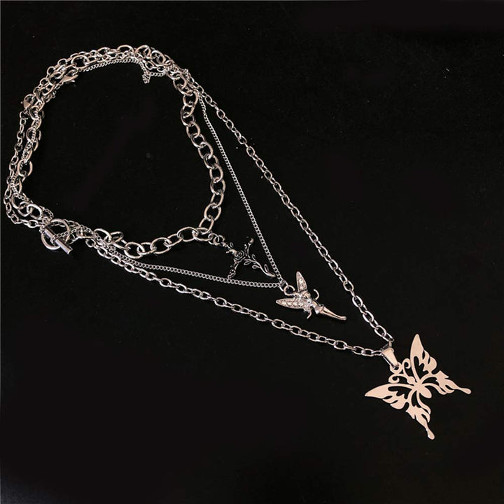 Dainty Punk Layering Chunky Chain Choker Toggle Necklace Boho Jewelry Set Layered Butterfly Cross Angel Pendant Statement Necklace Festival Statement Necklace for Women Man