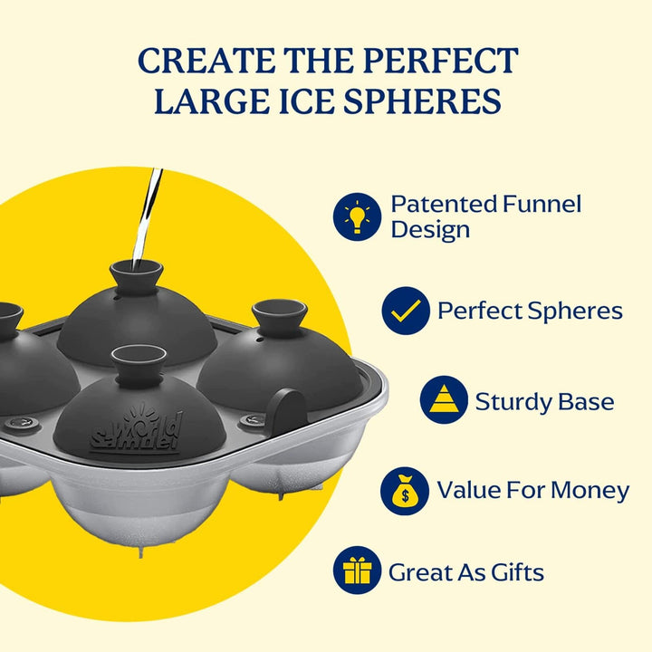 Large Silicone Premium Ice Trays, 2-Pack Combo, 2 Inches Big Cubes &amp; 2.5 Inches Sphere Ice Molds - BPA Free, Craft Ice Maker for Gifting, Whiskey, Cocktails, Easy Release - Gray