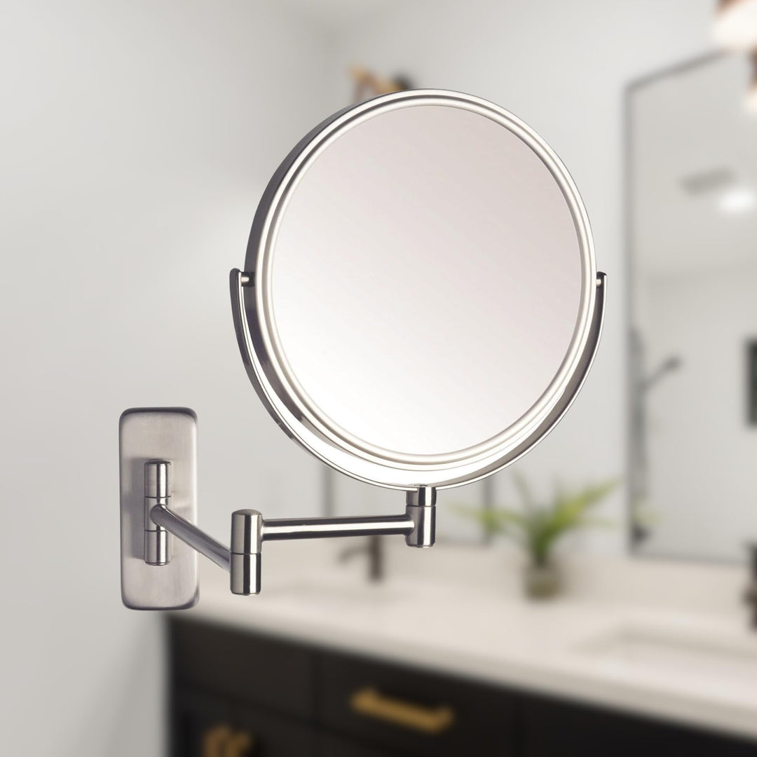 JP7506N 8-Inch Wall Mount Makeup Mirror with 5x Magnification, Nickel Finish