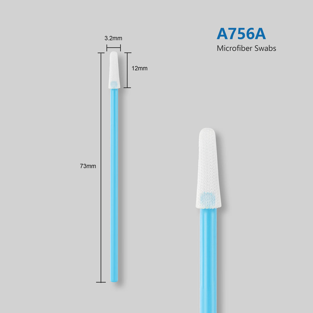 Cleanroom Swabs Pointed Tips (100 pcs, 73mm Length, 3.2mm Head Width, Blue) Multi-Purpose Cleaning Swab Sticks with Lint-Free Microfiber Tips for Inkjet Printer, Craft, Camera, Lens (A756A)