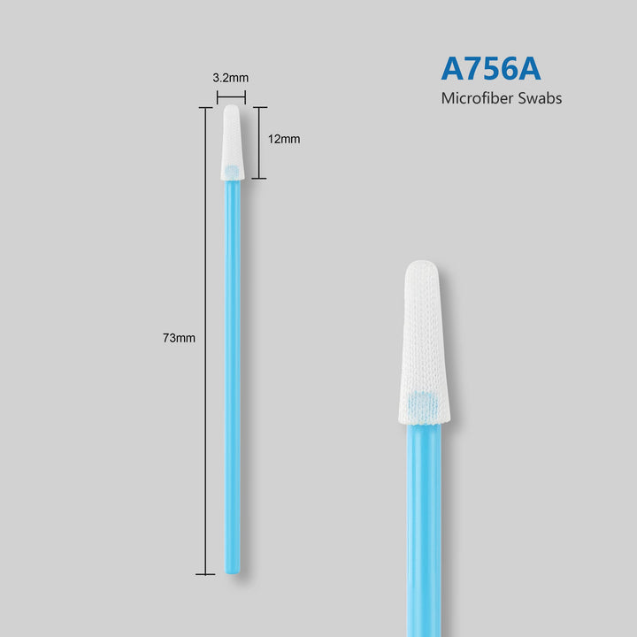 Cleanroom Swabs Pointed Tips (100 pcs, 73mm Length, 3.2mm Head Width, Blue) Multi-Purpose Cleaning Swab Sticks with Lint-Free Microfiber Tips for Inkjet Printer, Craft, Camera, Lens (A756A)
