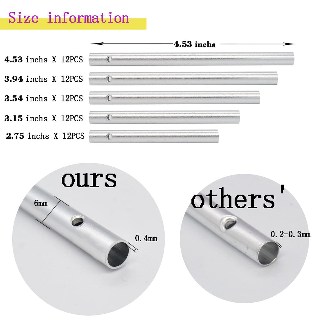 60 Pieces Wind Chime Tubes Parts Supplies Windchime String Metal Tubes for Crafts DIY Wind Chimes for Adults Arts and Crafts