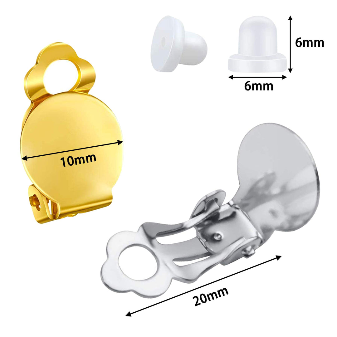 60 Pieces Round Flat Back Tray Earring Clips, Non-Pierced Earring Setting Components,Clip-on Earring Findings in 3 Colors with 60 Pieces Earring Pads for DIY Earring Jewelry Making
