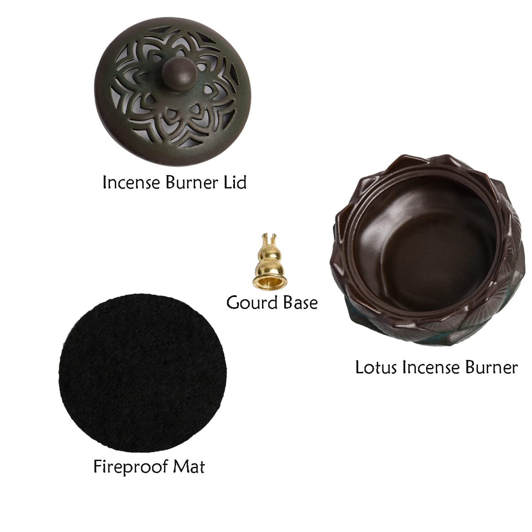 ChorZhow Incense Burner or Incense Cone Holder,Lotus Cone Incense Burner,Incense Cone Holder for Incense Cone and Coil Incense, Coil Incense Burner Set for Office Yoga and Home,Green