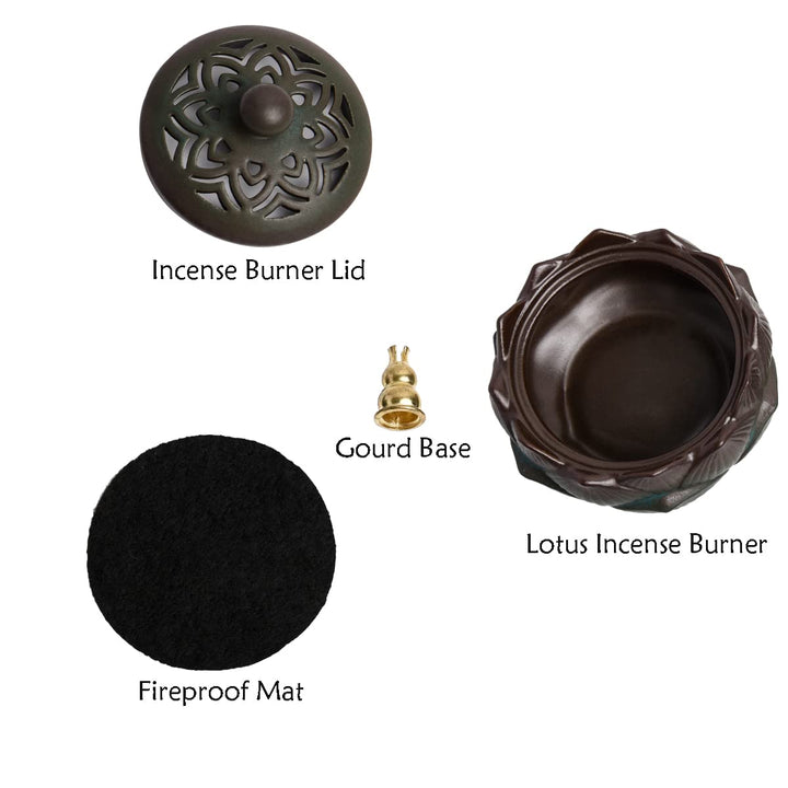 ChorZhow Incense Burner or Incense Cone Holder,Lotus Cone Incense Burner,Incense Cone Holder for Incense Cone and Coil Incense, Coil Incense Burner Set for Office Yoga and Home,Green