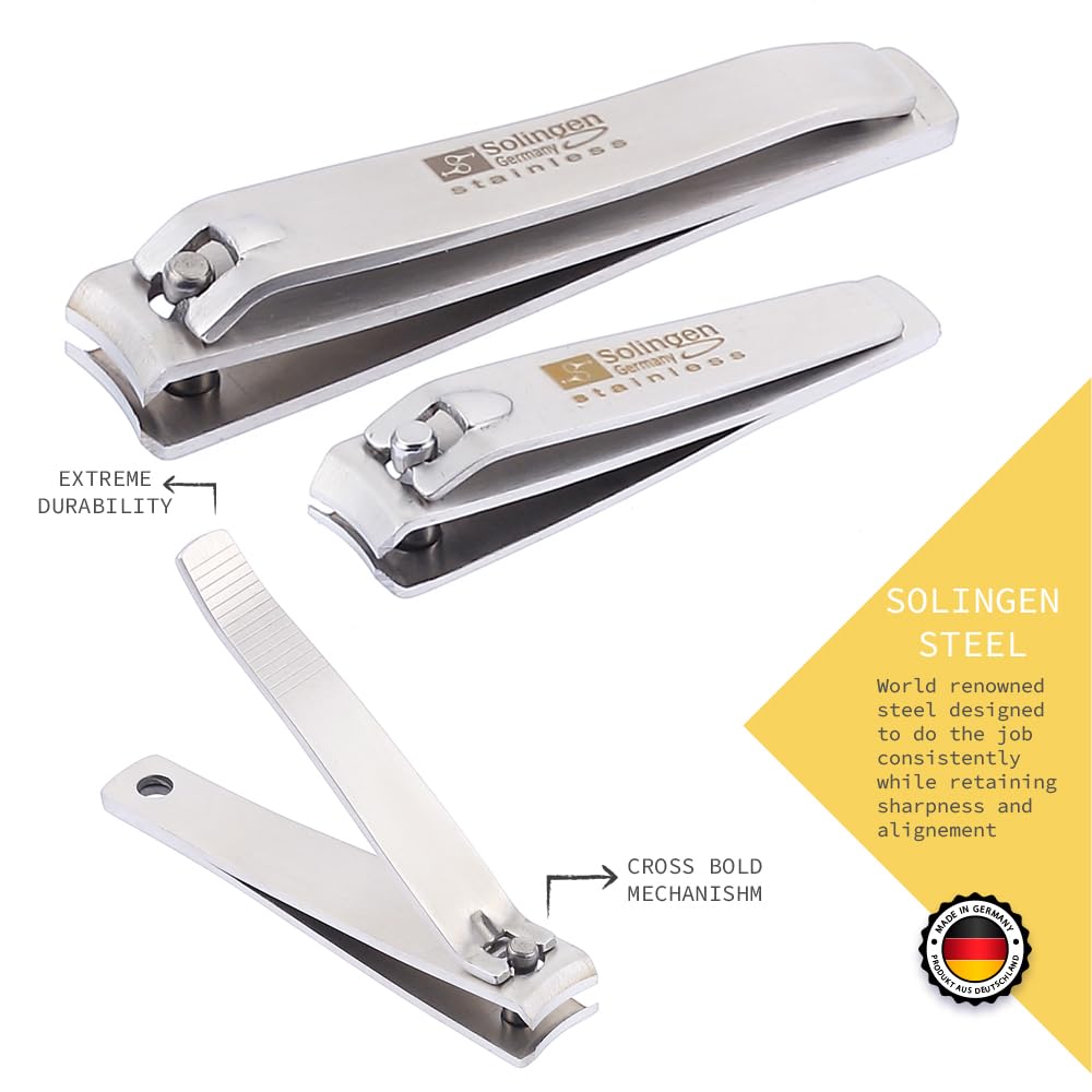 Nail Clippers | 2 Pcs Professional Sharp Tools Set | Stainless Steel Metal Made in Germany | Kit for Manicure & Pedicure ToeNail FingerNail Care For Women Mens and Baby