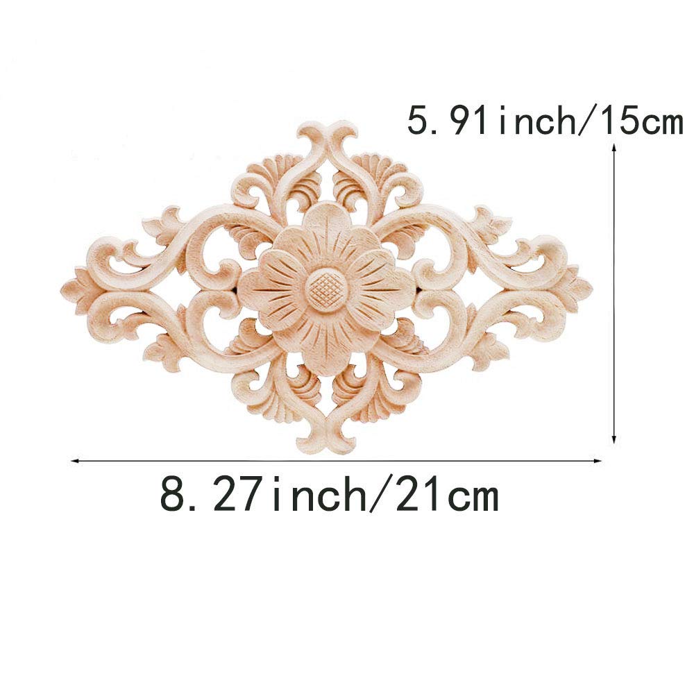 Hand Carved Wooden Carved Onlay Appliques Wood Carving Decal Unpainted Furniture Bed Door Cabinet Decor (21x15cm/8.27x5.91inch)