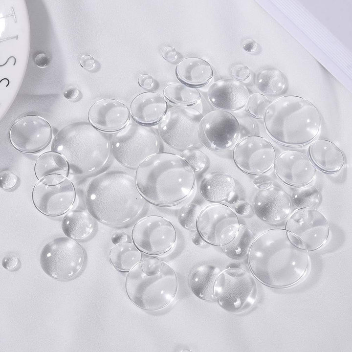 100 Pieces Clear Glass Cabochons Round Transparent Cabochons Tiles for DIY Craft Jewelry Making, Non-calibrated Dome Cabochon for Photo Pendants Necklaces