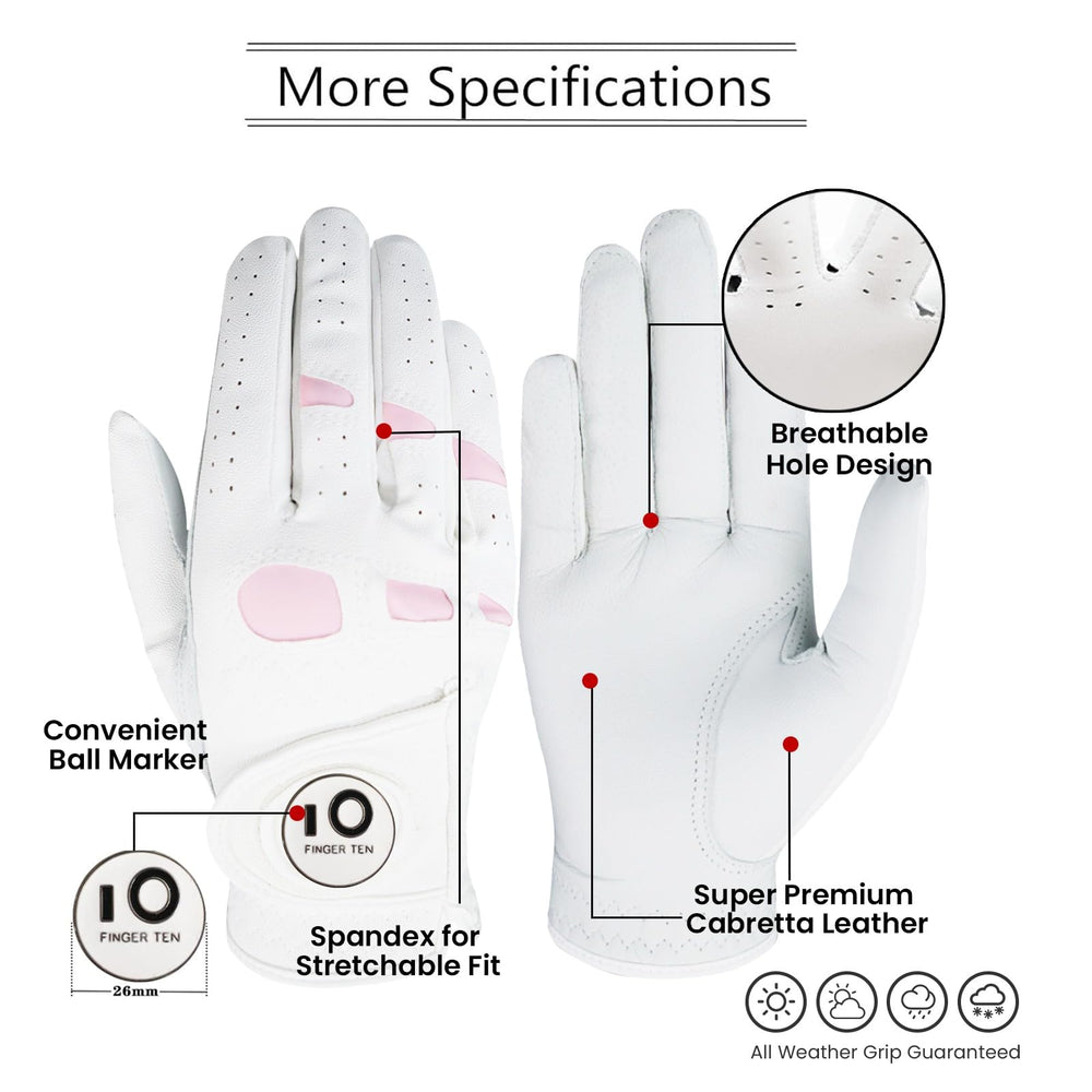 Women’s Ladies Golf Gloves Left Hand Right with Ball Marker Leather Grip 1 Pack, Pink Fit Woman Girl, Size Small Medium Large XL (Medium, Left)