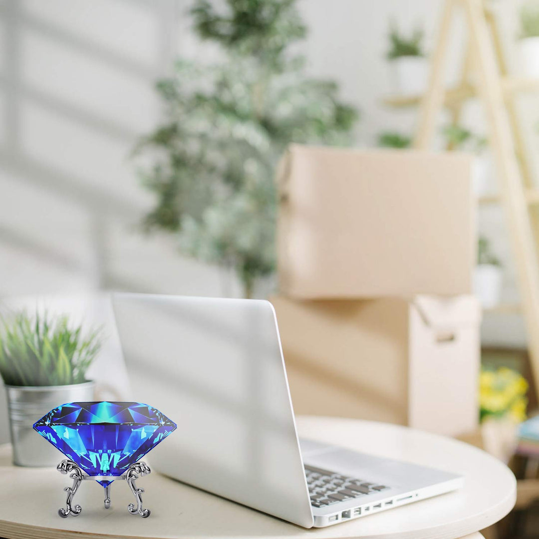Large Crystal Diamond Paperweight with Stand Jewels Wedding Decorations Centerpieces Home Decor 3.15 inch (Blue)