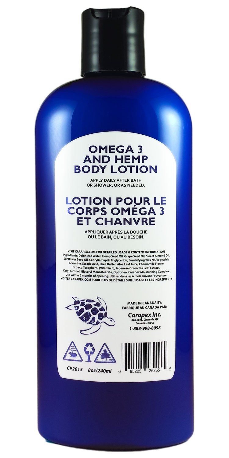 Natural Body Lotion Cruelty Free - Hemp Omega 3 Body Lotion, Light, Non Greasy, Fragrance Free, Paraben Free, for Sensitive Skin, Oily Skin with Shea Butter, Vitamin E, 8oz 240ml