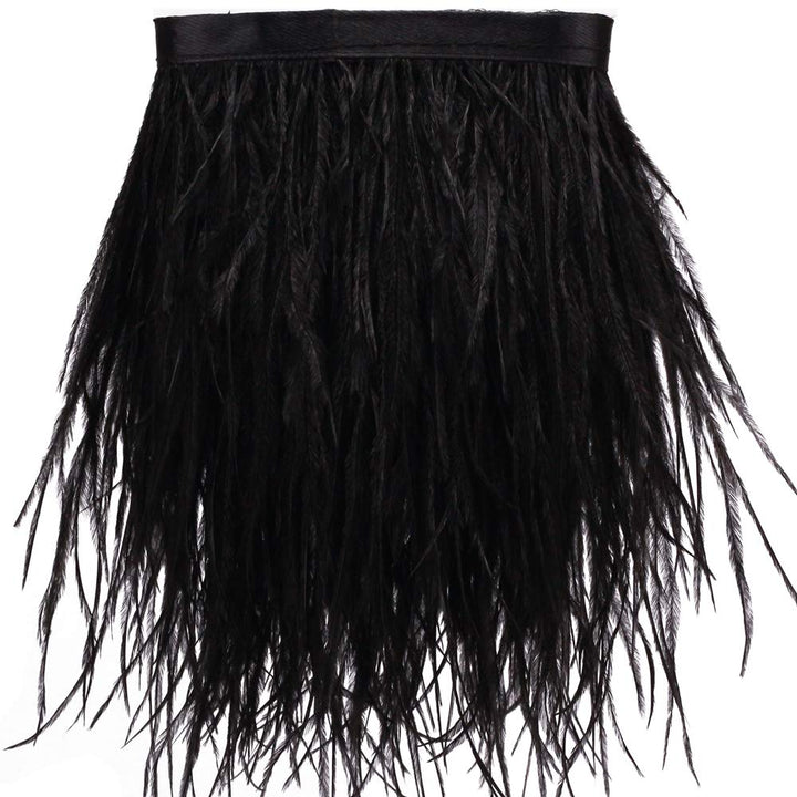 Ostrich Feathers Sewing Fringe Trim Ribbon for Crafts Clothes Accessories Latin Wedding Dress DIY 2 Yards 4-6inch Width (Black)